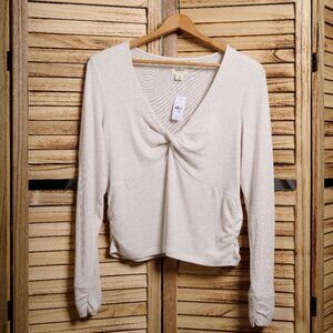 NWT UpWest Twistfront Cropped Sweater Top in Cream - XL